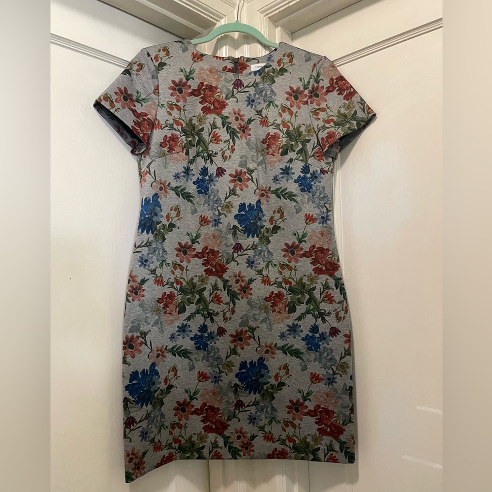 Calvin Klein blue-gray floral print dress